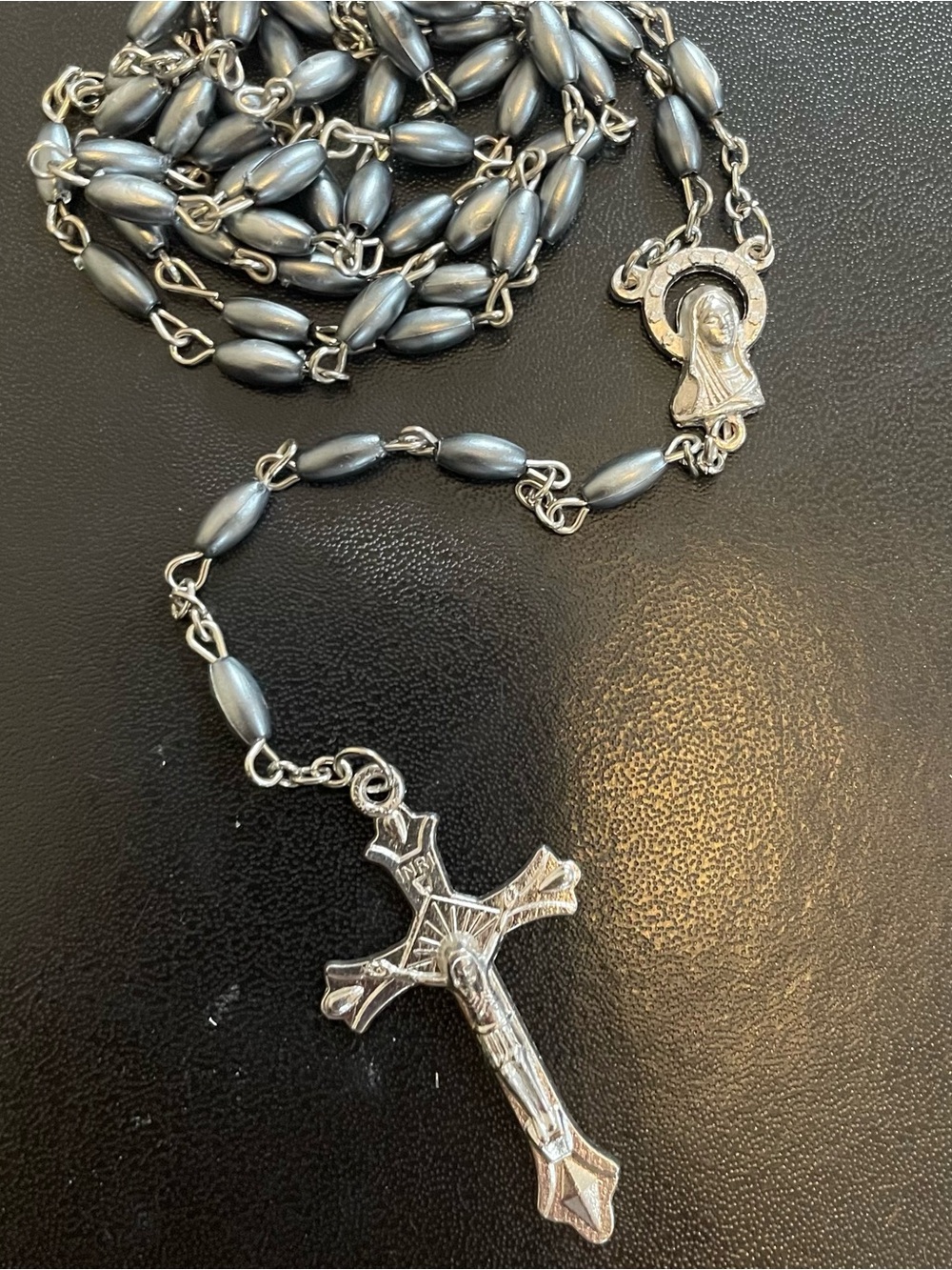 Grey Pearl Rosary Necklace NEW